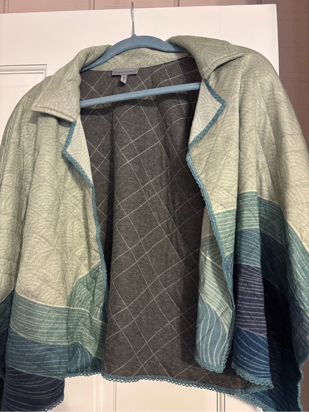 Light Teal Patterned Open-Front Women's top